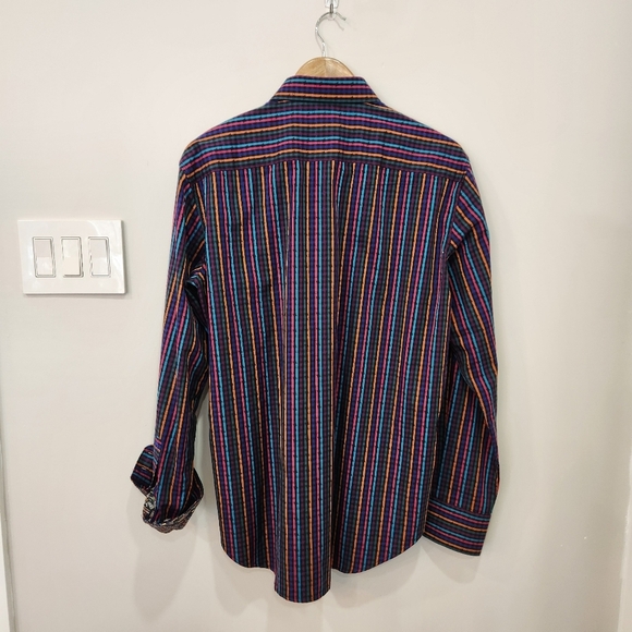 Robert Graham Shirt Men’s Medium Calvert Long Sleeve Multicolor Stripe Cotton - Picture 3 of 14